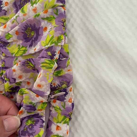 Zara Purple and Yellow Floral Ruched Crop Camisole Sleeveless Top - Picture 4 of 8